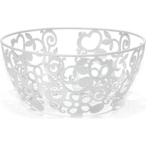 TRADE SHOP - Centrotavola Portafrutta Pane In Metallo Bianco H12xø24 Cm Design Traforato Decorativo -