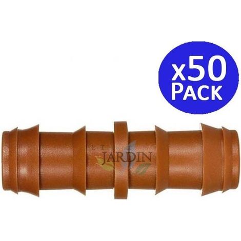 Pack 50 Enlace Riego por Goteo 16mm  Manguito conector tuberia 16 mm  Enlace Goteo para Manguera de Riego 16mm marrón (1/2)