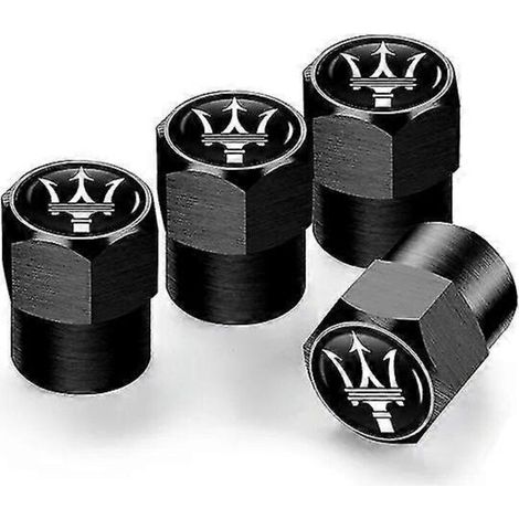 Lot de 4 bouchons de valve de pneu en aluminium anti-poussière pour Maserati Ghibli Granturismo Quattroporte Levante - Style A Noir (1/5)