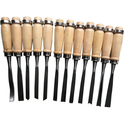 Ensemble de 12 outils de sculpture sur bois (ciseaux à sculpter, ciseaux à sculpter à la main, couteaux à sculpter) (1/5)