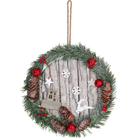 Ghirlanda di Natale decorativa porta finiestra camino HHG-812 con pigne legno Ø 30cm