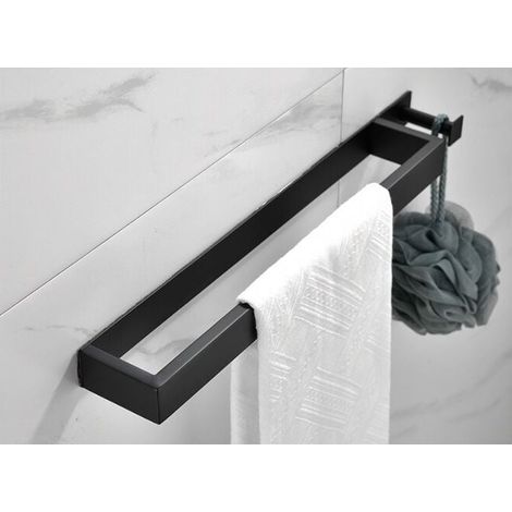 ZVD Porte-serviettes sans perçage noir mat - Porte-serviettes en bande inox 304 - avec crochet - autocollant 40 cm - pour salle de bain (1/4)