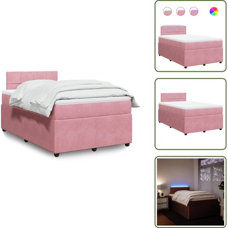 The Living Store Giroletto a Molle con Materasso Rosa 120x190 cm in Velluto - Materasso a molle insacchettate