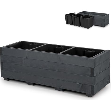 Vaso da fiori in legno con tre inserti removibili, fioriera impregnata per balcone, giardino o terrazzo, 91 x 33 x 32 cm - colore antracite (1/5)