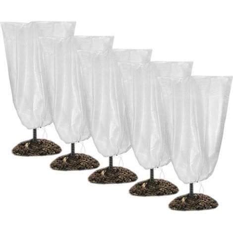 Winterliche Pflanzenschutzhüllen mit Kordelzug – zum Schutz der meisten Pflanzen im Winter – 5er-Pack, weiß, 60 x 80 cm (1/5)