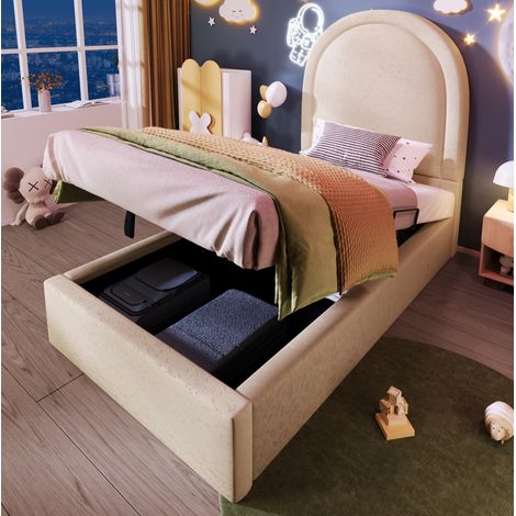 Bett 90x200 cm Mit Kunstledergestell Und Rundem Kopfteil (1/5)