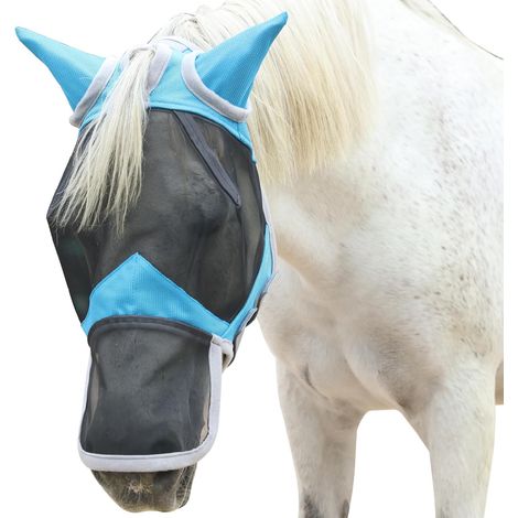 Fly Mask for Horses, Nose/Ear Cover, Blue 01 L (1/5)