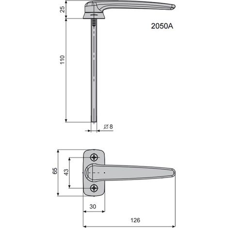 Maniglia a leva semplice a sporgenza ridotta Horus 2050A FAPIM Quadrato 8 mm - grigio G5 - 2050AG5