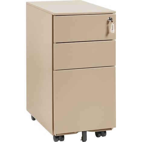 Armario de oficina moderno 3 cajones cerradura con llave ruedas metal beige Bolsena (1/5)