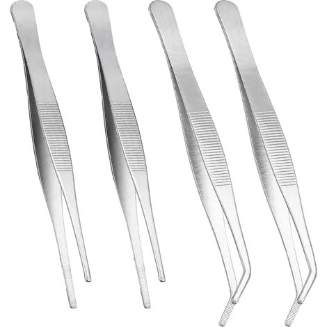 4PCS Pince Cuisine 20cm, Accessoire de Service en Acier Inoxydable, Ustensile Alimentaire de Précision pour BBQ, Grill, Dressage de Plats, Cuisson, Buffet et Manipulation des Aliments (1/5)