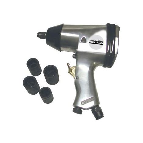 Mecafer – Clé à chocs 1/2' avec 4 douilles – Débit d'air 250L/mn – Système de connexion 1/4'F – Pour fixation écrous et boulons