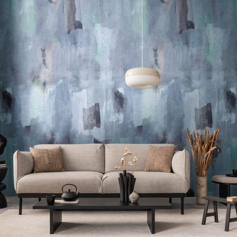 Fototapete Profhome 782072 Vliestapete glatt im Aquarell-Stil matt blau tauben-blau grau grün 1,59 m x 2,8 m