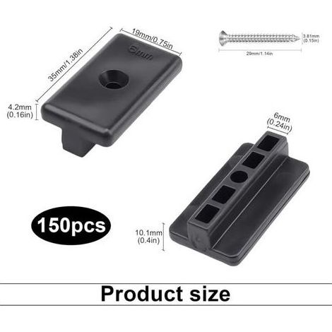 150 Pièces Fixation Lame de Terrasse Composite, 6 mm Type T Attaches Cachées pour Terrasse, Noir Clips de Fixation en T pour Terrasse, avec 150 Vis M4 pour Revêtement Sol Stratifié-WPC/BPC
