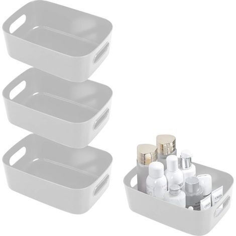 3 Stück Aufbewahrungsbox Kunststoff Organizer Box, Schrank Organizer Boxen Aufbewahrung Stapelbar mit Griff, Aufbewahrungsboxen Plastik Körbe & Behälter Kunststoffkorb für Bad Badezimmer Kosmetik