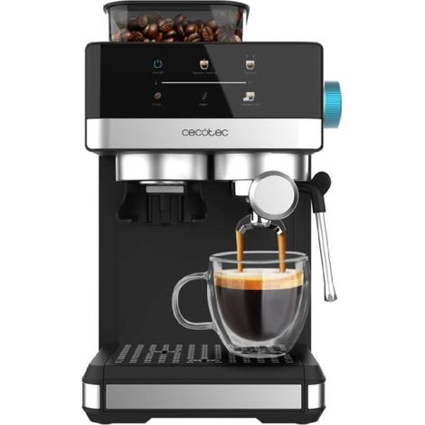 Cecotec Cafeteras Express Power Espresso 20 Grind. 1350W, 20 Bares, Café con Vapor, 2 Tazas, Pantalla Táctil, Molinillo