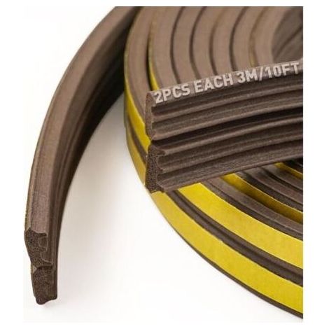 Pair Bandes d'étanchéité pour portes et fenêtres, bandes d'étanchéité en mousse autocollantes, coupe-vent et insonorisantes (Brun, 6 m x 2, type E) (1/5)