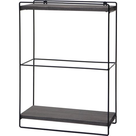 Étagère murale suspendue étagère de cuisine en bois gris foncé et métal design industriel 2 étagères 50x35x17 cm 040008669