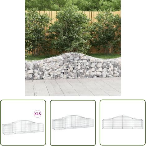 The Living Store Paniers à gabions arqués 15 pcs 200x50x40/60 cm fer galvanisé - Panier À Gabion - Gabion - Mur De Gabion - Clôture De Jardin - Décoration De Jardin (1/5)
