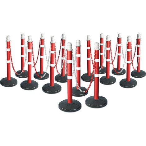 BRB Ketten- / Warnständer Komplett-Set mit 15 Ketten-Warnständern, Rohr Ø 70 mm, Höhe 1 mm, Kette 28 m, Standfuß aus Vollgummi (1/3)