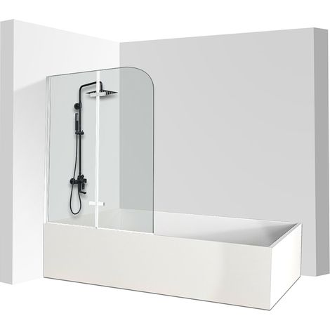 Wolketon Mampara de baño abatible Mampara de ducha sanitaria para mampara de baño 6mm Nano cristal abatible 2 piezas 100x140cm plata