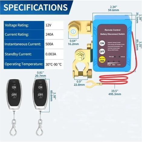 Coupe Circuit Batterie 12V,Coupe Batterie 240A,Coupe Batterie Voiture,Interrupteur D'arrêt Automatique pour Voiture,Bateau,RV,ATV,Camion