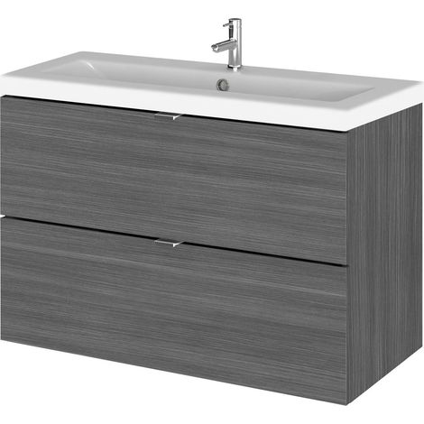 Alrewas Contemporary 2 Drawer Wall Hung Vanity Unit with Basin, Anthracite Woodgrain, 800mm