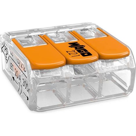 WAGO 3-Leiter COMPACT-Verbindungsklemme  mit Hebel flexibel 221-413 (1/2)