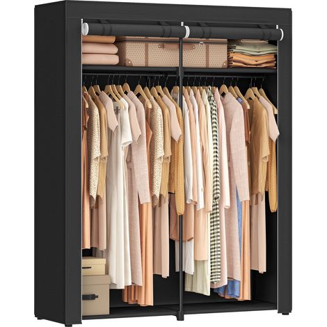 Armoire de Rangement, Penderie Portable avec Barre de Suspension, Porte-vêtements Pliable, Vestiaire, Chambre, Salle d’étude, 140 x 43 x 174 cm, Noir RYG02BK (1/5)