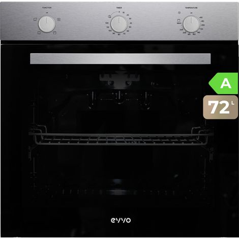 Horno Integrable EVVO H10, Eficiencia Energética A, 72L de Capacidad, 4 Programas, Temporizador, Grill, Mando Selector, Puerta Triple Acristalamiento, Color Inox