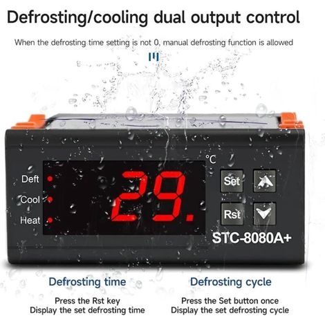 Digitaler Temperaturregler, STC-8080A+ Thermostat für Kühlschränke mit automatischer Abtaufunktion und NTC-Sonde, 220 V (1/4)