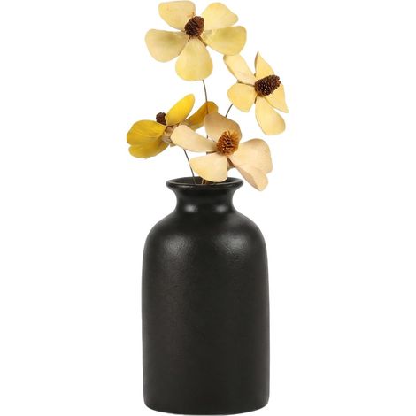 Vase en céramique petit rond, vases bohèmes pour fleurs sèches de style minimaliste, décoration intérieure pour fleurs séchées et plantes (Noir) (1/5)