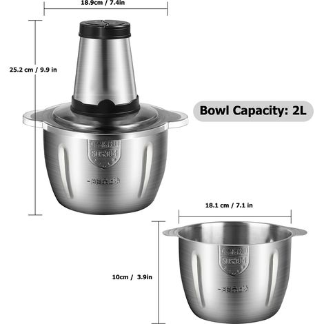 Picadora de carne eléctrica profesional de acero inoxidable (2 litros), multifuncional para carne, fruta y frutos secos, 2 velocidades, carcasa de acero inoxidable color plata, gran capacidad. (1/5)