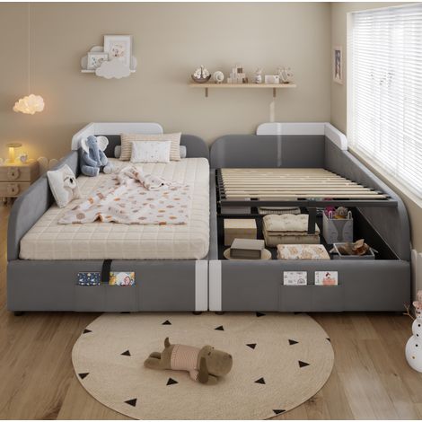 Cama infantil tapizada con almacenaje 90x200 cm OKMYHOME (1/5)