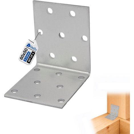 Lot de 4 Équerres d’assemblage 60 x 60 x 50 mm – galvanisé – Renforcées – Connecteurs métal robustes pour charpente et poutres bois – GeZu Impex