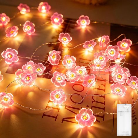Guirlande lumineuse en fleurs de cerisier - 2 m - 20 LED - Fonctionne avec piles - Décoration de printemps pour l'intérieur et l'extérieur - Guirlande lumineuse décorative pour chambre d'enfant (1/5)