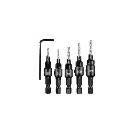 Set di 5 punte coniche a sgancio rapido, gambo esagonale da 6,35 mm, punte regolabili con chiave esagonale per cambio rapido, per legno, sega a tazza per lavorazione del legno - Crezuo