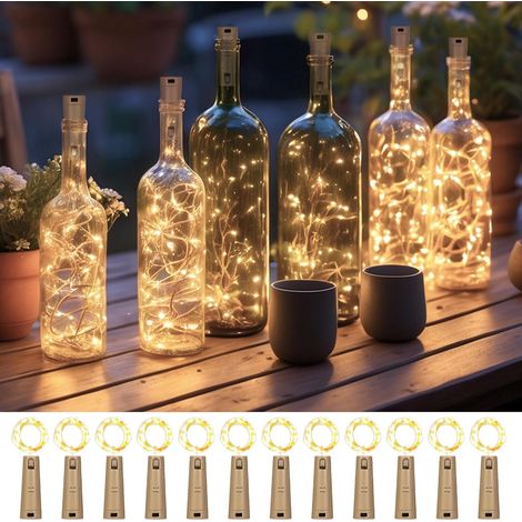 Guirlande Lumineuse Bouteille - Lot de 12 - Fil Cuivre - 20 LED - 2 Mètres - Décoration Fête (1/5)