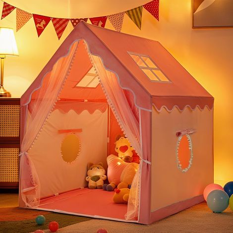 Tente pour enfant - Maison de jeu d'intérieur - Princesse rose - Maison de jeu pour enfants en forme de maison - 120 x 100 x 130 cm - Montage rapide et portable - Tente 2 en 1 - Chambre (1/5)