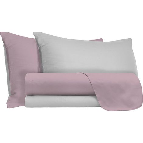 Set Lenzuola Matrimoniale Sopra Sotto e Federe Doubleface Rosa Antico/Grigio Chiaro (1/5)