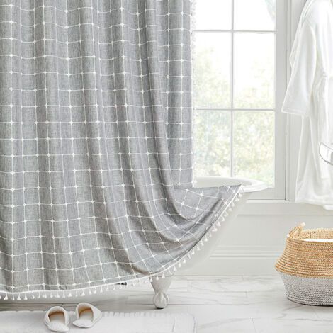 Rideau de douche gris 180 x 200 cm 1 x rideau imperméable en lin Rideau de douche imperméable pour salle de bain