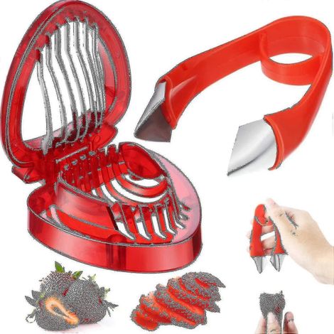 2-teiliges Erdbeerschneider-Set, Erdbeerentkerner, Stielentferner, Fruchtblätterentferner, Schälwerkzeug, Küchenzubehör, Kernentkerner für Erdbeeren und Tomaten (1/4)