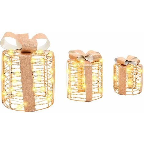 Décoration de boîte cadeau avec 60 LED 3 pcs Blanc chaud PET CFW594136 (1/5)
