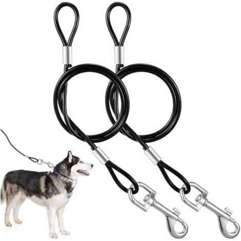 Lot de 2 laisses anti-mastication pour chien, 66 cm, laisse Tie-Out pour chien, laisse résistante aux morsures en métal avec poignée rembourrée pour l'entraînement des grands et petits (1/5)
