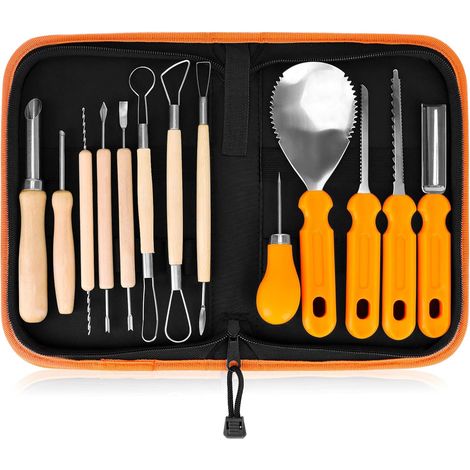 Kit de sculpture Umpkin pour Halloween, 14 pièces, outil de sculpture professionnel robuste en acier inoxydable double face, idéal pour la décoration d'Halloween. (1/5)