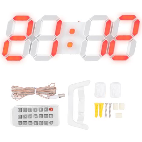 Horloge murale LED colorée, affichage 3D de la température, de la date et de l'heure, pour cuisine, chambre à coucher, bureau, décoration de la maison (1/5)