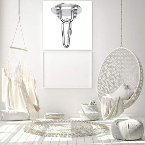 Ensemble de crochets de suspension pour hamac en acier inoxydable avec plaque de fixation à ressort et trou de 8 mm (1/5)