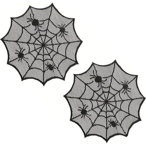 Lot de 2 napperons Toiles d' Araignée - Décoration Halloween - Diamètre 30 cm (1/4)