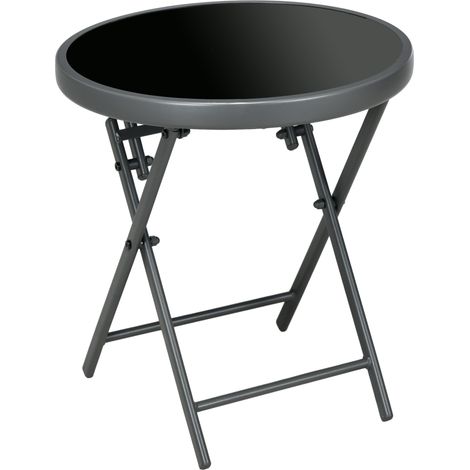 Table basse pliante table d'appoint pliante plateau en verre trempé structure en acier ronde Ø 45 x 50 cm noir
