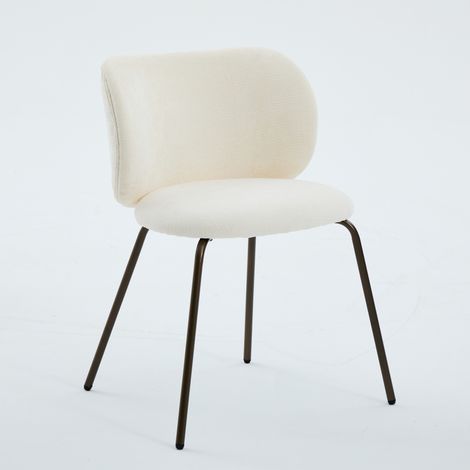 Chaise à manger chenille crème dossier confortable rembourré pieds bronze,style contemporain pour aménagement cuisine.