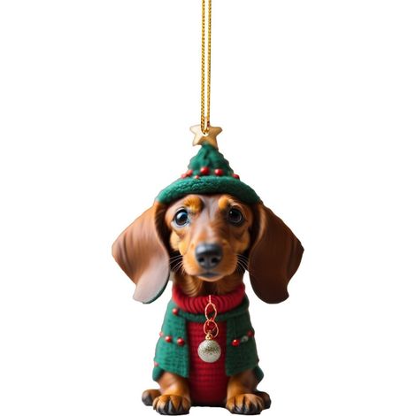 Ornement Chien - Ornement De Noël En Acrylique Pour Arbre À Noël Voiture Bureau - Forme Teckel - Lot De 1 (1/4)